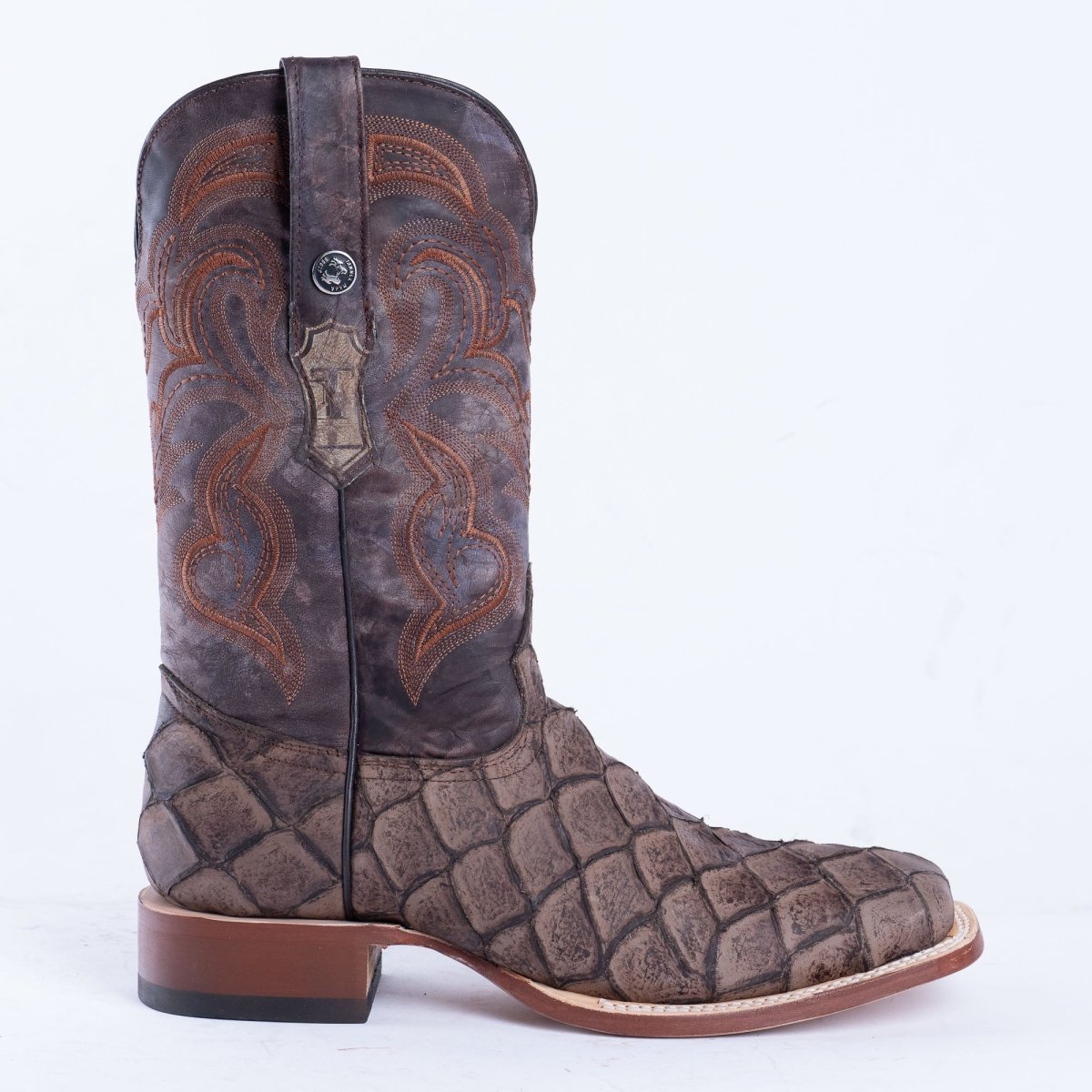 TANNER MARK MEN'S Print Monster Fish MD Nicotine Cowboy Boots - Rancho Sementalvariable